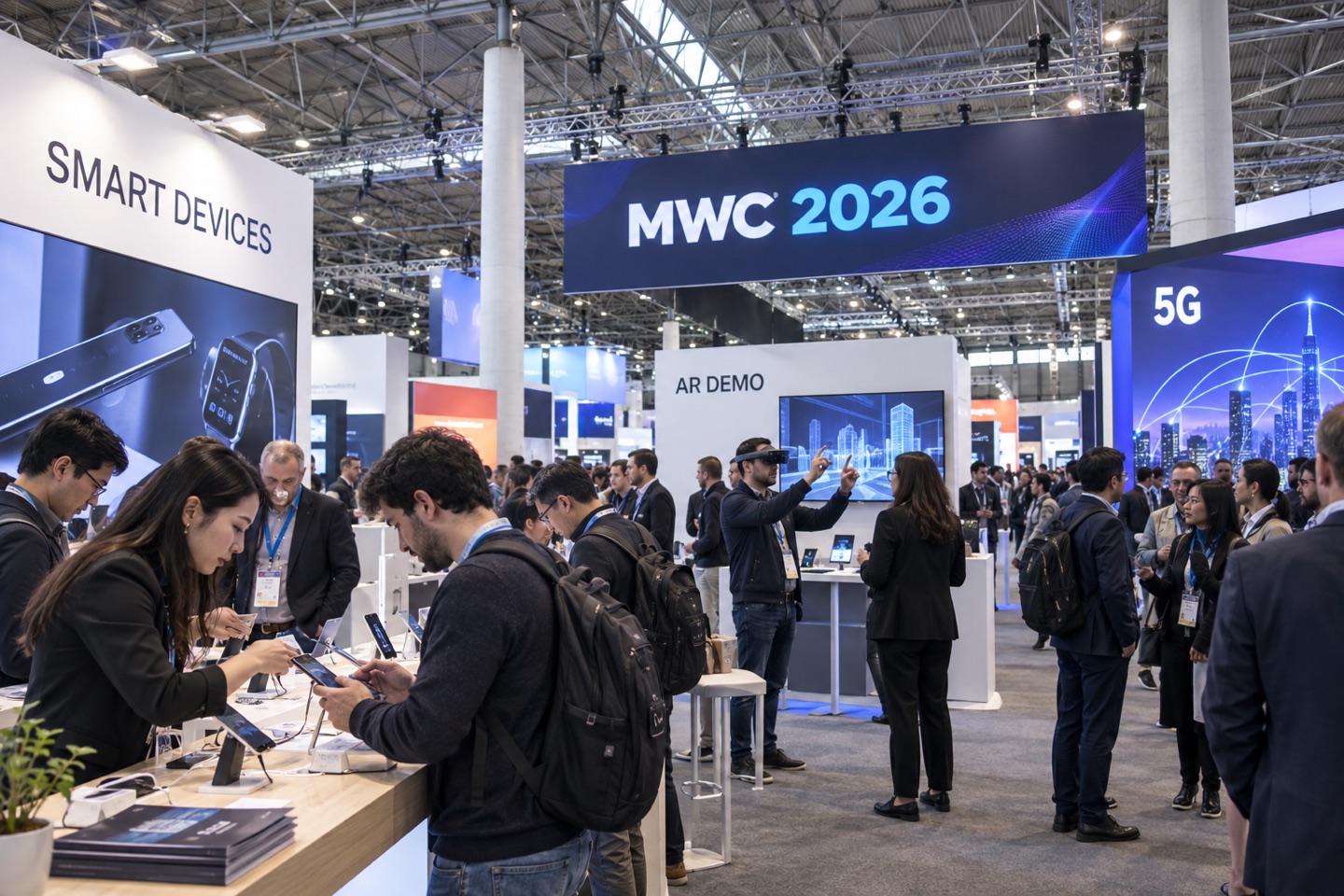 Visitors at a technology demonstration at Mobile World Congress