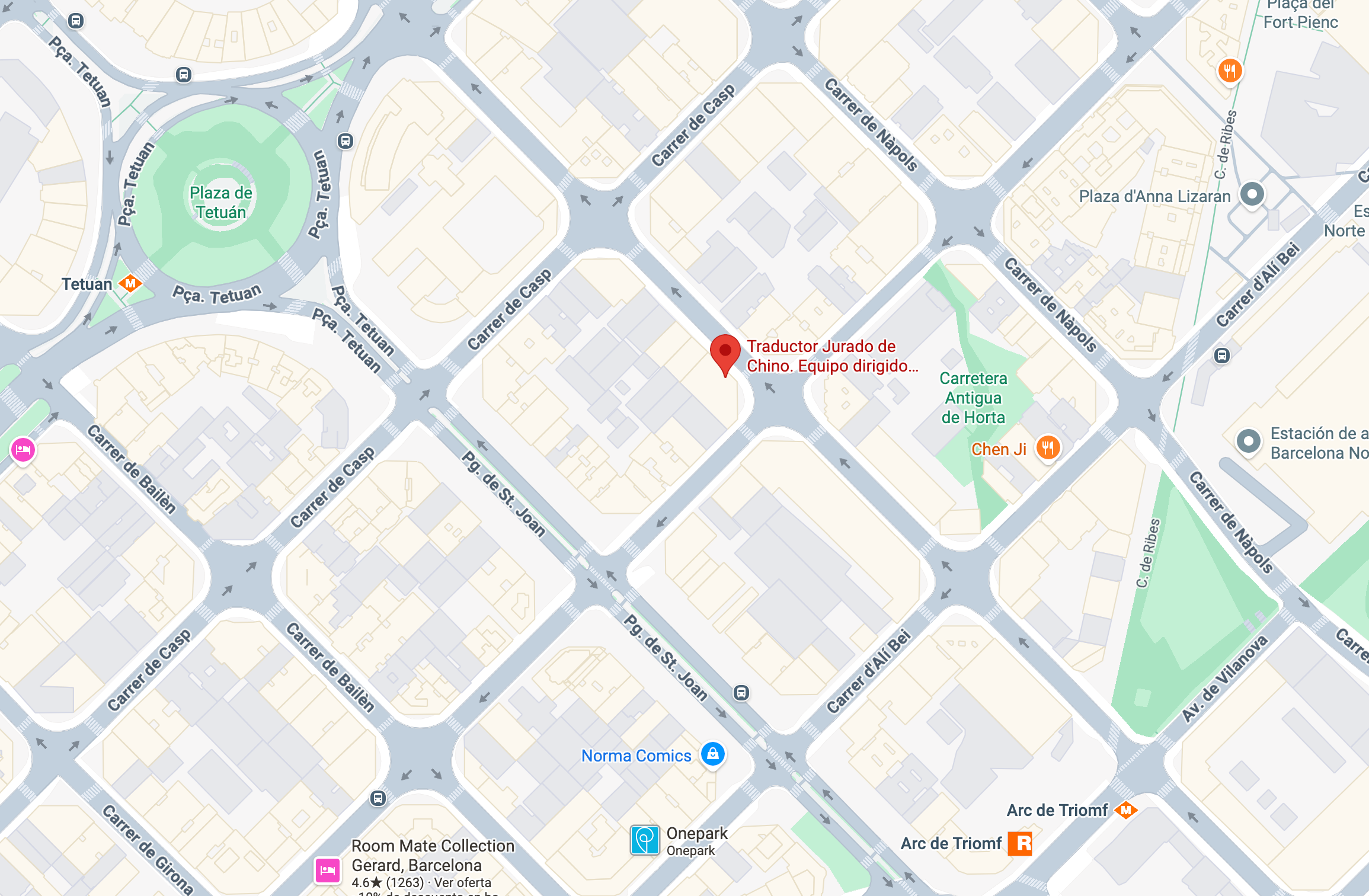 Mapa de la oficina de LinkChina en Roger de Flor, 83, junto al Arc de Triomf, Barcelona